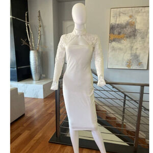 Nookie White Lady Lace Long Sleeve Midi Dress in White - Medium